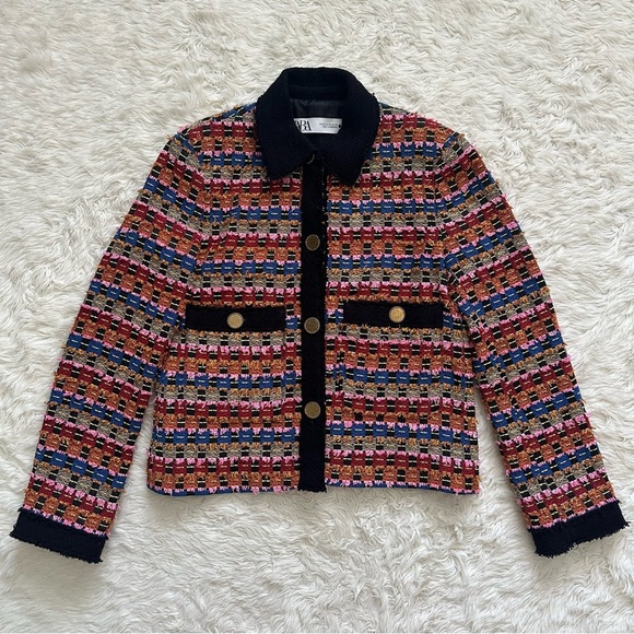 Zara Jacket Textured Cardigan Cropped Blazer Bloggers Favorite Multicolor Sz XS - Picture 4 of 13